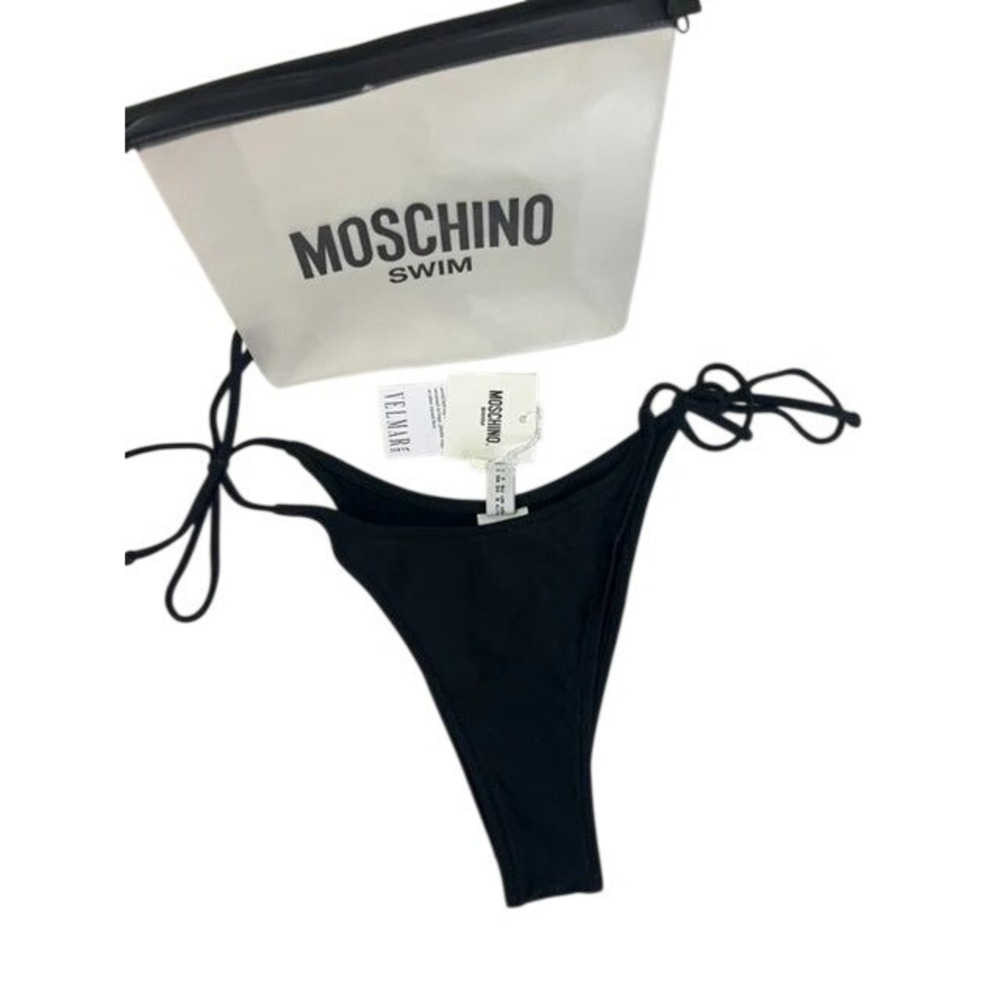 Moschino Bikini Bottom Women Size XS Black New Side Tie Logo Swimwear with Bag